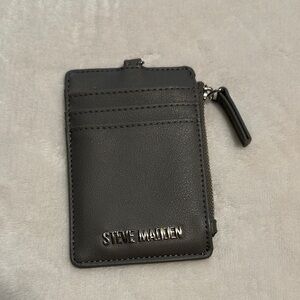 Steve Madden Black Slim Leather Card Holder with Zip Pocket